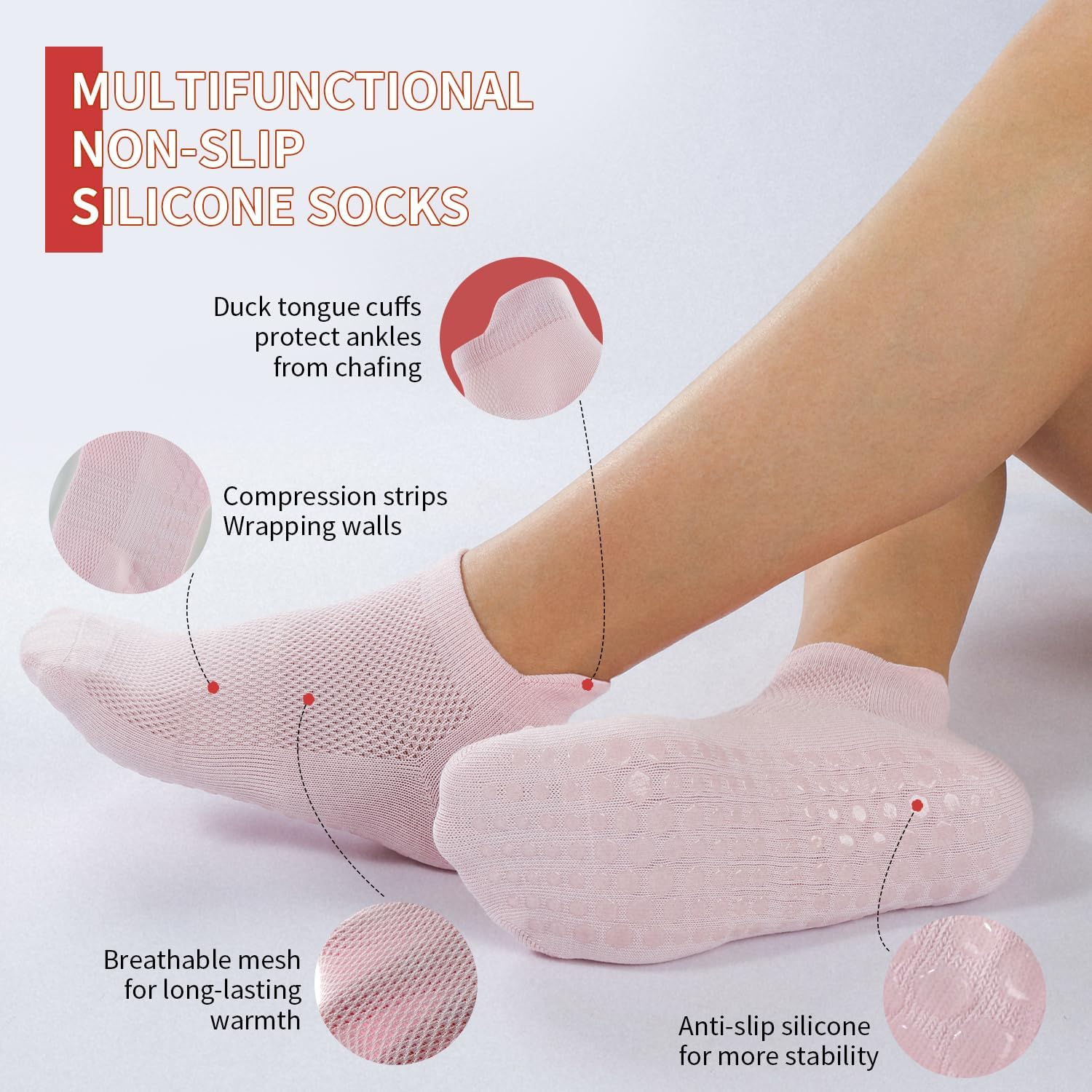 Detalle de BUDERMMY Pilates Socken Damen – 4 Paar rutschfeste Yoga-Socken aus Baumwolle