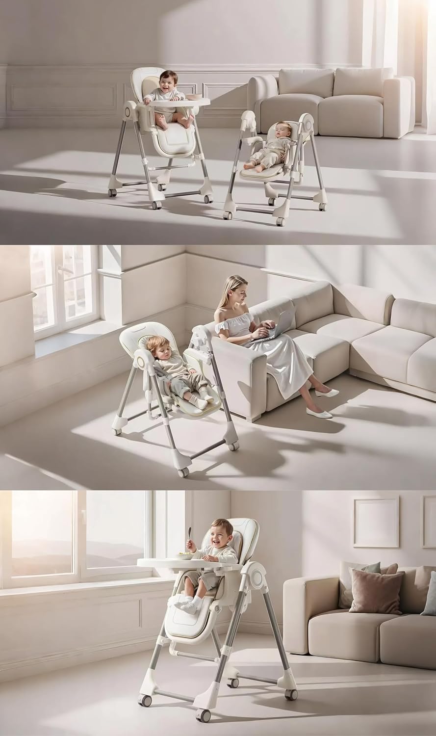 Thumbnail 2 de Magic ZC Pelle PU seggiolone per bambini X8121 White, con doppio vassoio e ruote