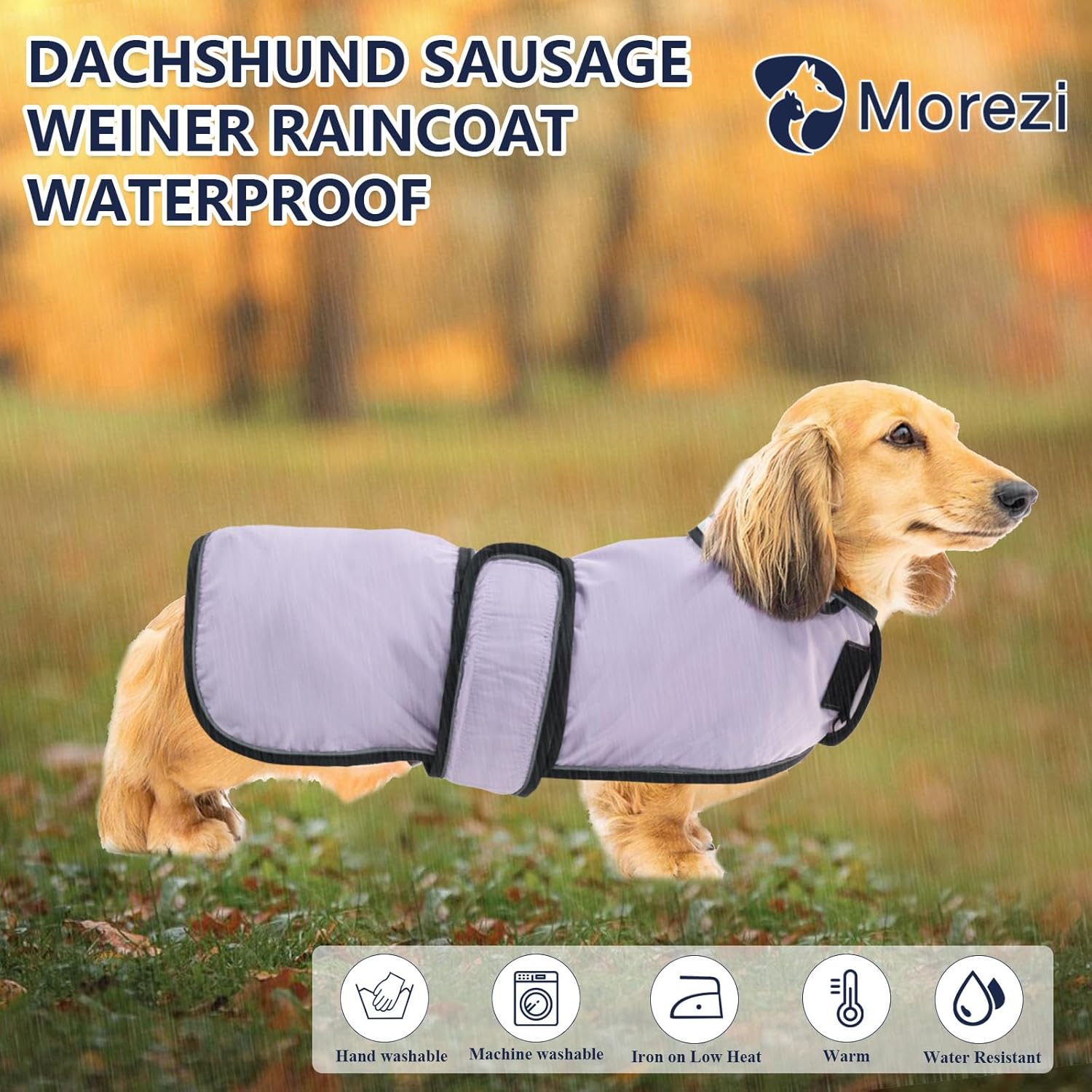 Thumbnail 1 de Morezi dachshund raincoat for long-back breeds (reflective stripe, waterproof) – Purple XS