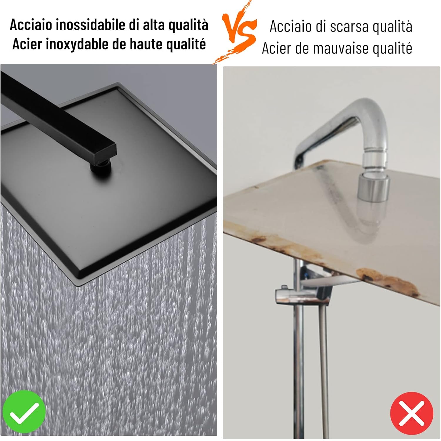 Thumbnail 2 de HAUSPROFI Pommeau de Douche Carré 30 cm Noir Acier 304
