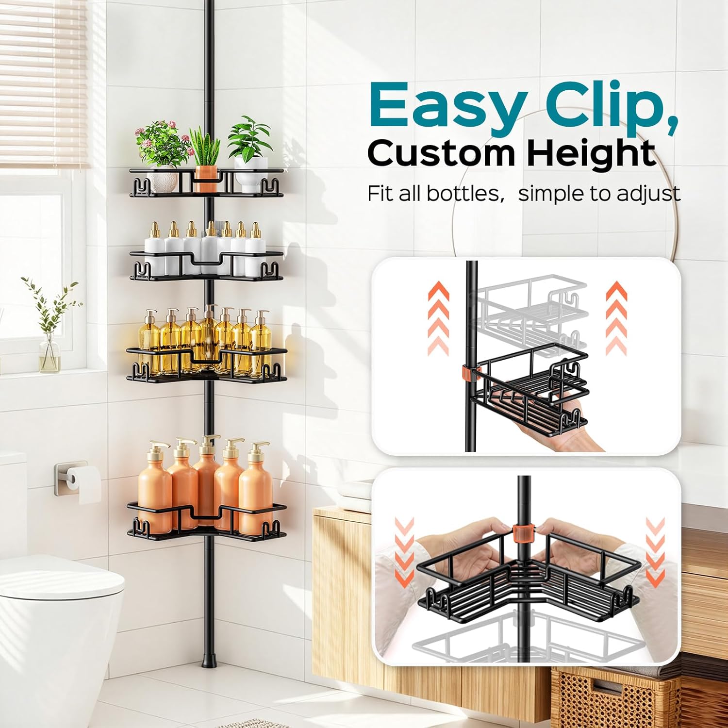Detalle de HAMITOR Shower Caddy Corner: 4-Tier No-Drill Rustproof Corner Shower Organizer
