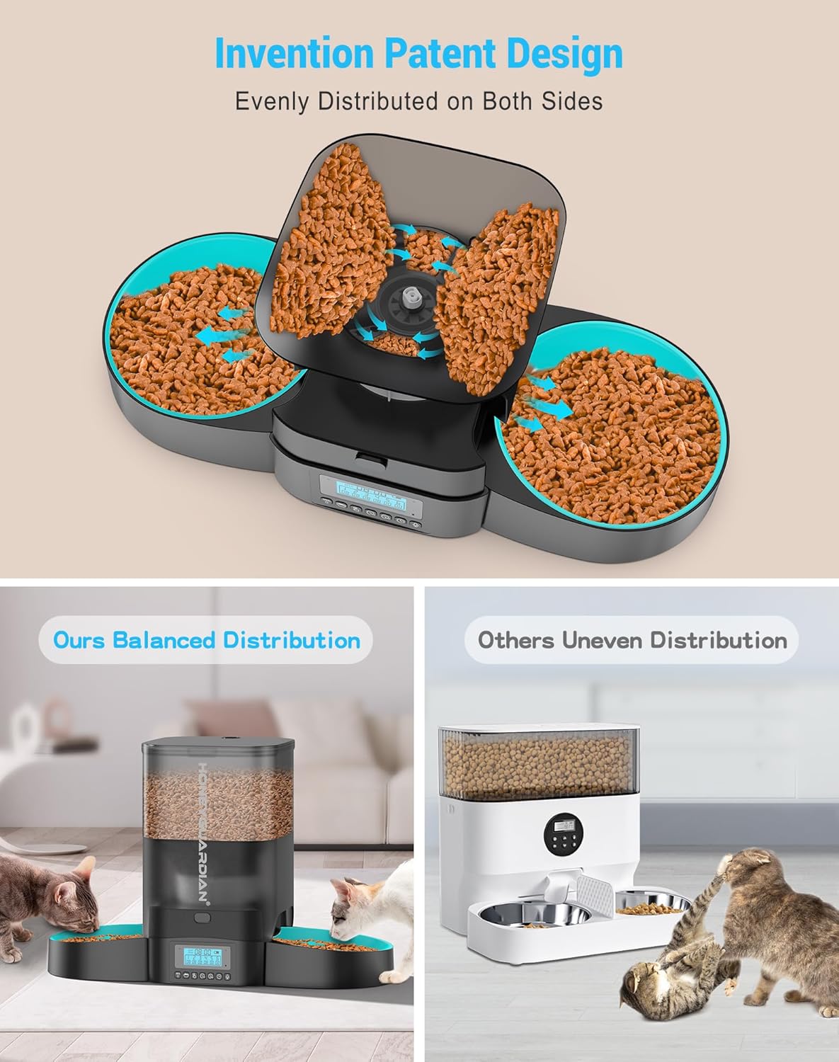 Thumbnail 1 de HoneyGuaridan Automatic Cat Feeder for 2 Cats (Dual Bowls) with Slow Feeder Bowls and Fresh-Lock Sealing