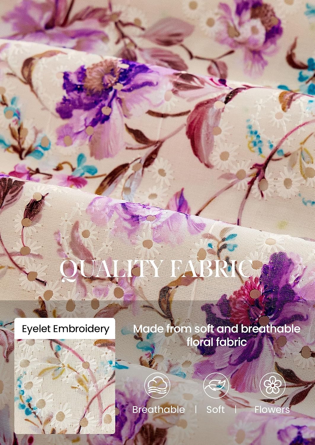 Detalle de PRETTYGARDEN Floral Boho Maxi Dress with Smocked Bodice, Eyelet Detail, and Pockets