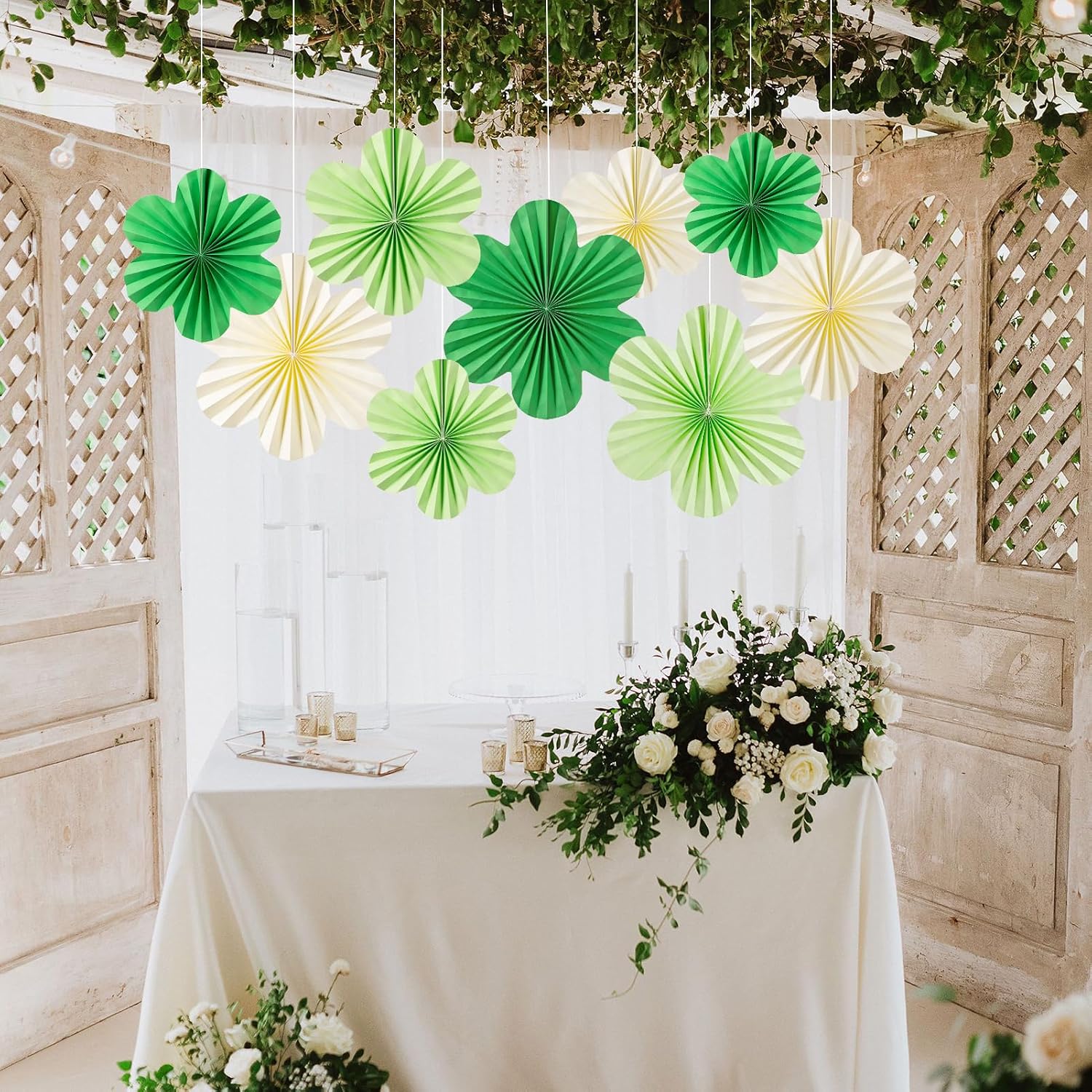 Detalle 2 de SUNBEAUTY Papier Fächer Girlande mit 9 Teilen