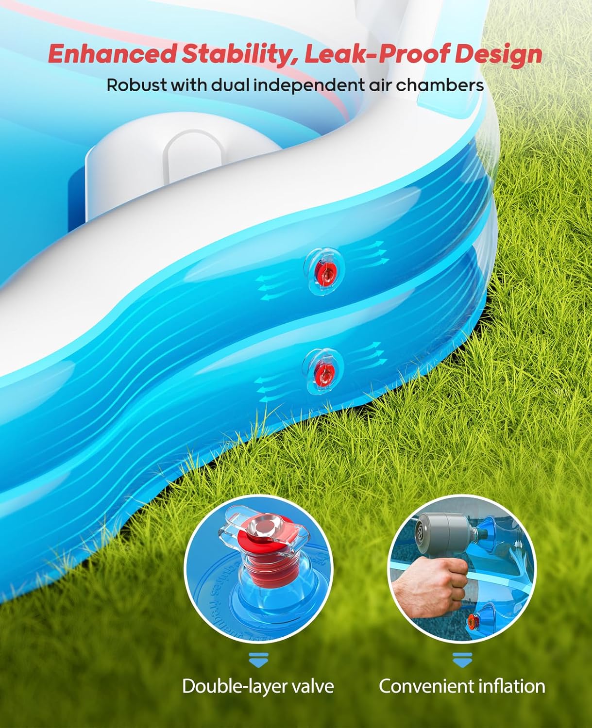 Detalle de QPAU Inflatable Pool with 2 Seats and Backrests (80" x 80" x 27")