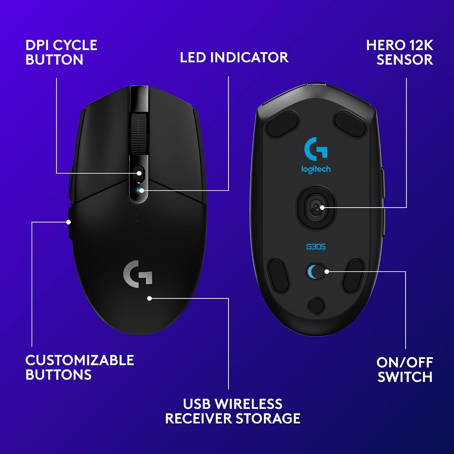 Detalle 2 de Logitech G305 Lightspeed Wireless Gaming Mouse - Black