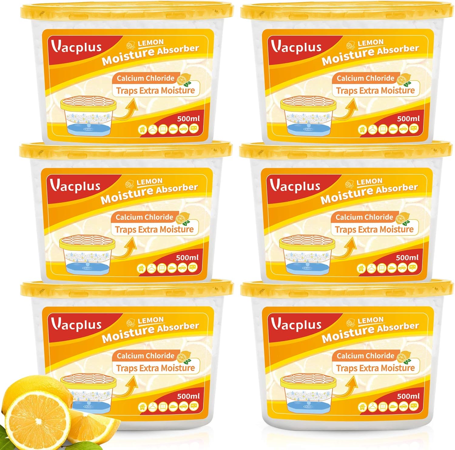 Detalle de Vacplus Moisture Absorbers 6 Pack: Portable, Fragrance-Free Dehumidifiers for Bathroom, Closet & Car