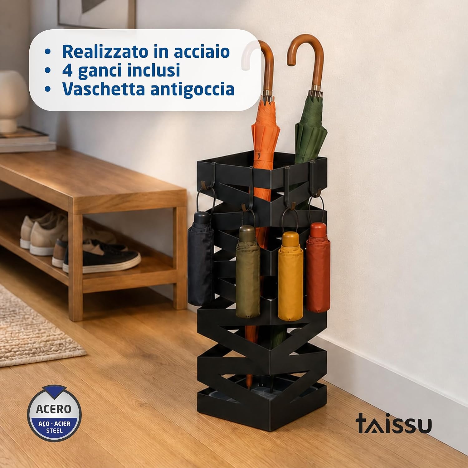 Thumbnail 2 de TAISSU Portaombrelli Mod. NIVO - Nero Opaco, 15,5 x 15,5 x 49 cm
