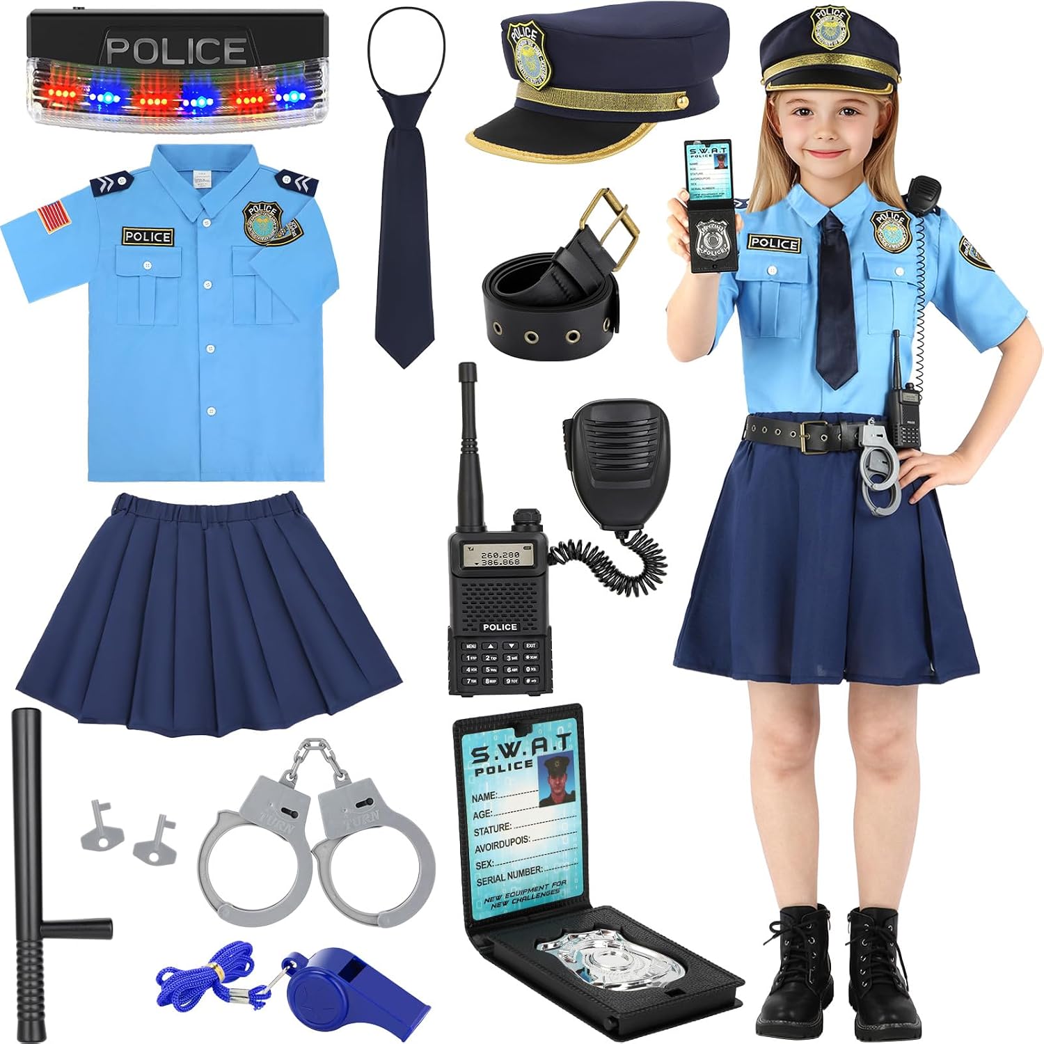 Detalle de Loscola Police Officer Costume for Girls, Medium (5-7 Years), 13-Piece Set