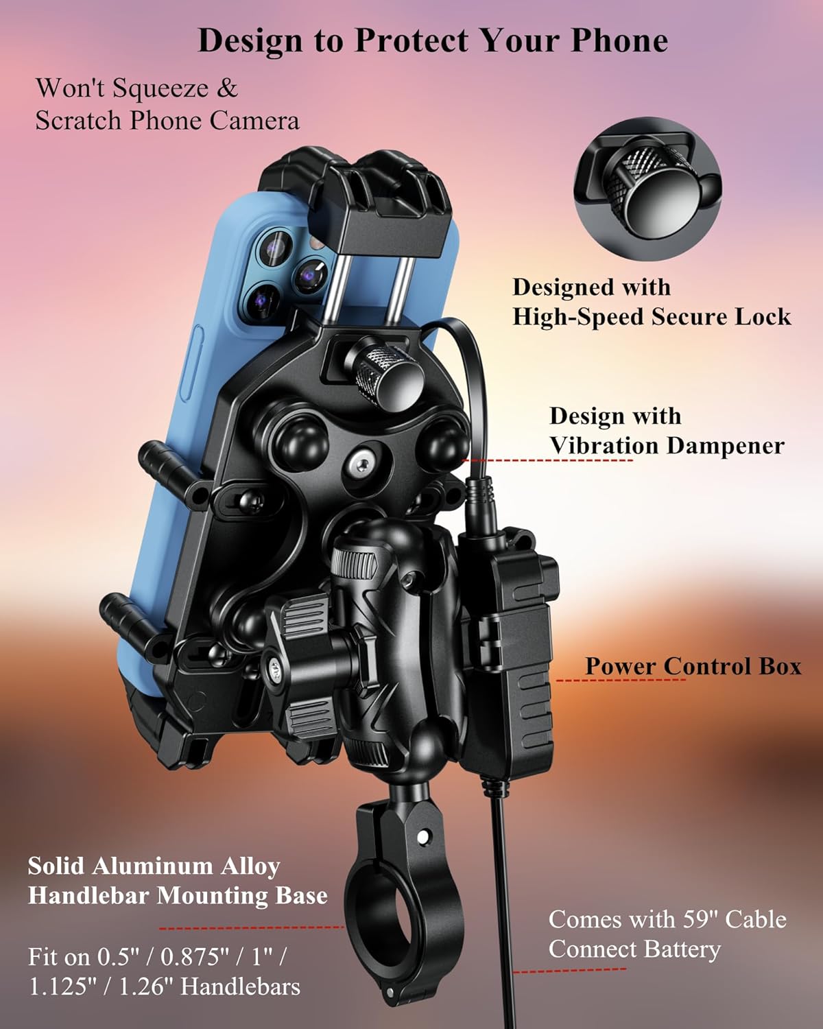 Thumbnail 2 de BRCOVAN Motorcycle Phone Mount with Qi 15W Wireless Charger & 30W PD USB-C Fast Charge