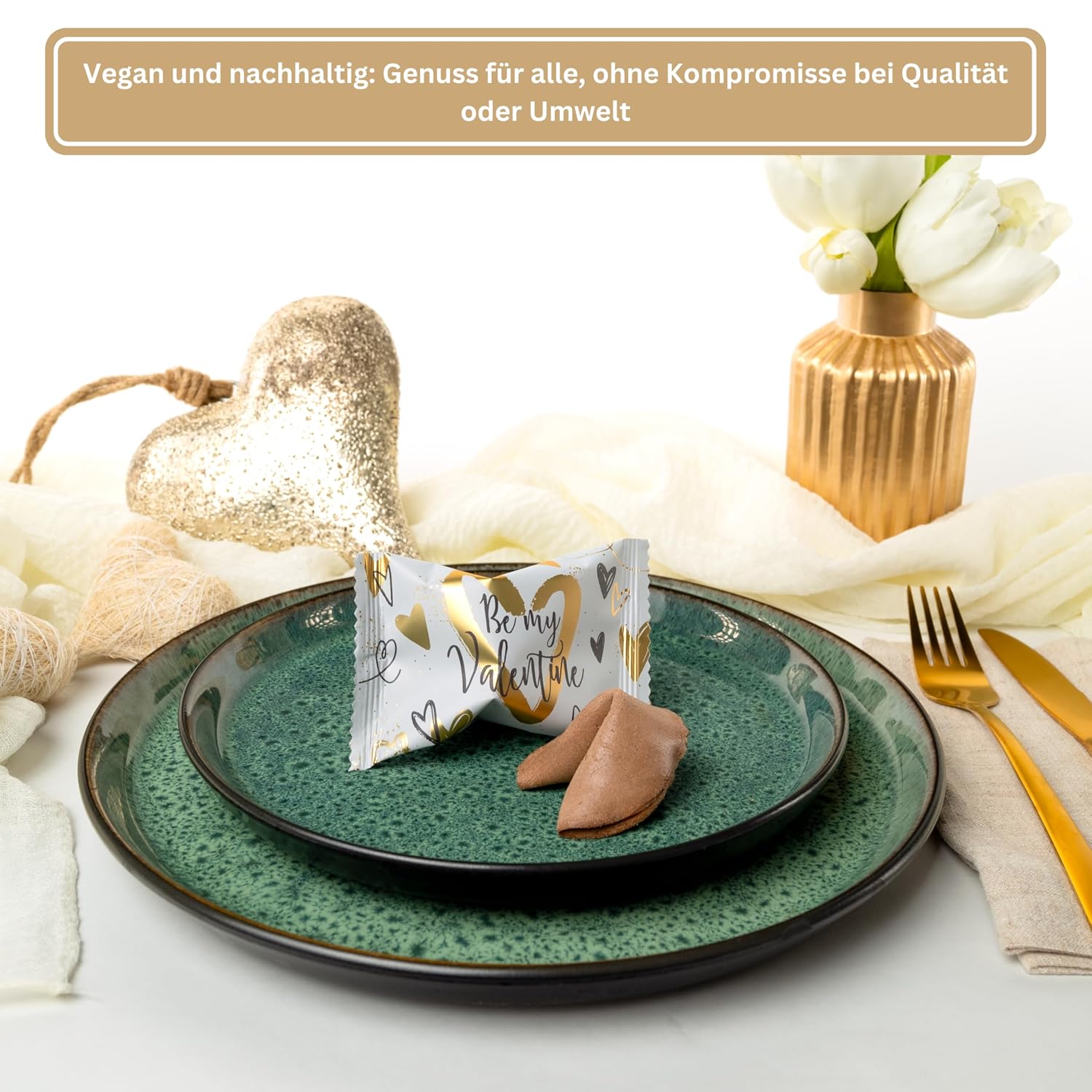 Detalle de Lucky Treats Valentinstag Glückskekse Kakao-Vanille – Be my Valentine | 25 Stück