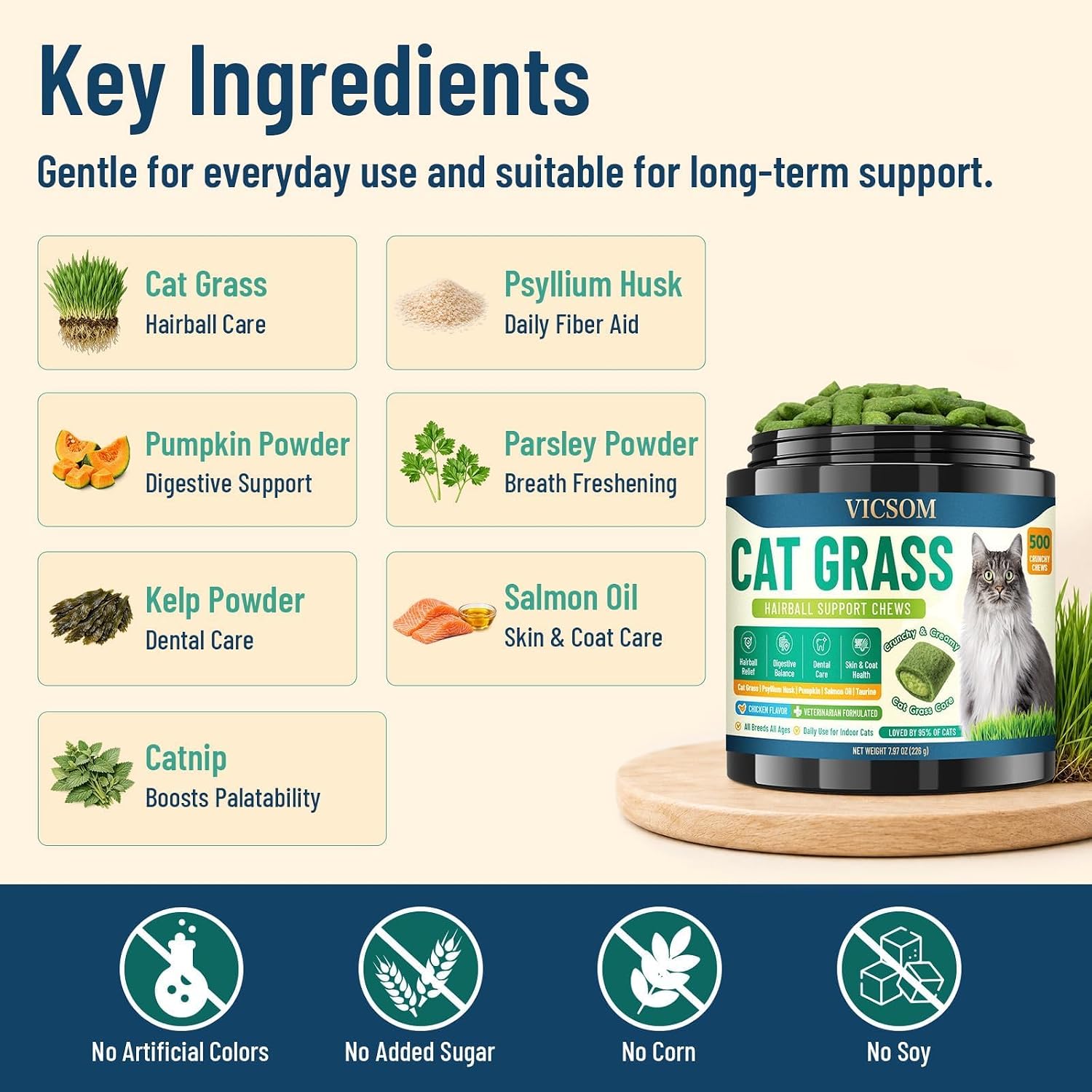 Detalle de VICSOM Cat Hairball Treats, 500 Chews