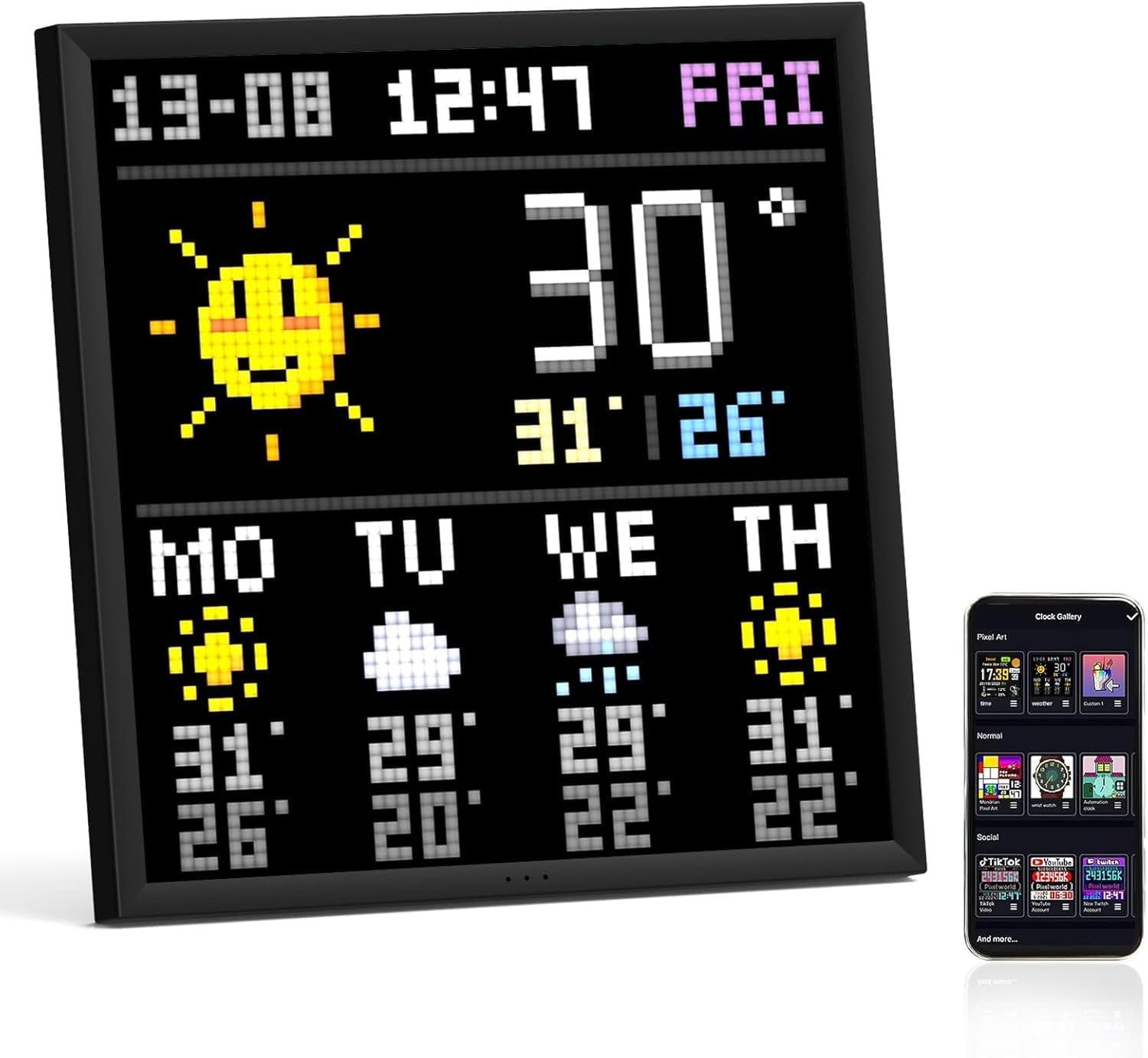 Detalle de Divoom Pixoo WiFi Pixel Cloud Digital Frame with APP Control (64x64) – a smart pixel art display for gaming rooms and stream setups