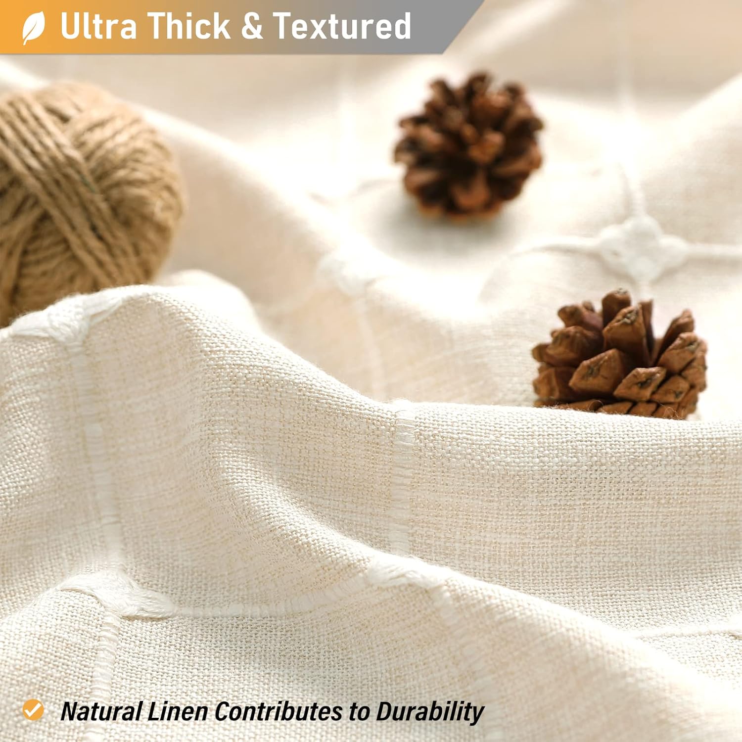 Thumbnail 1 de BTTN Extra Long Boho Linen Blend Shower Curtain (72x96 Inch) with Plastic Hooks – Cream/Beige