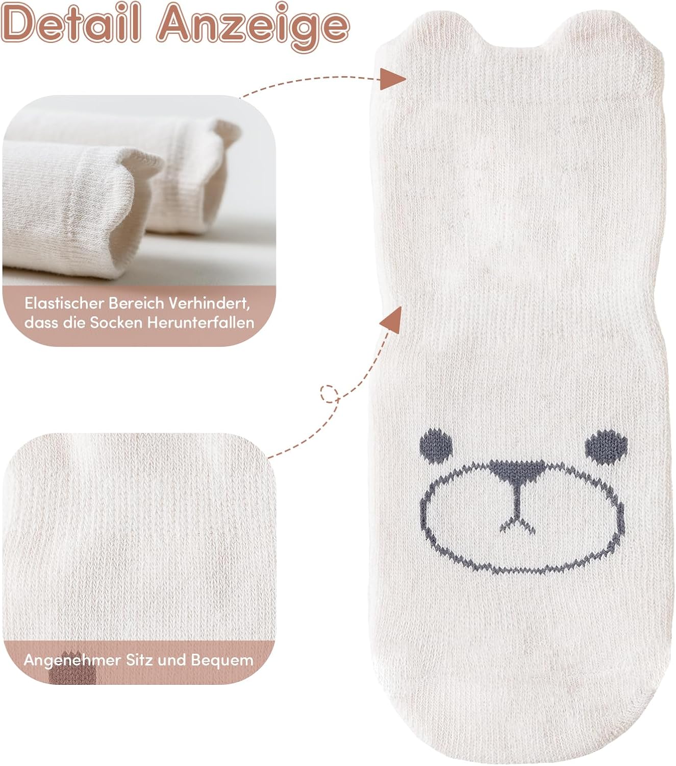 Detalle 2 de SockWaddles Stoppersocken Kinder Baby – 5 Paar Antirutsch-Socken aus Baumwolle mit ABS-Griffen