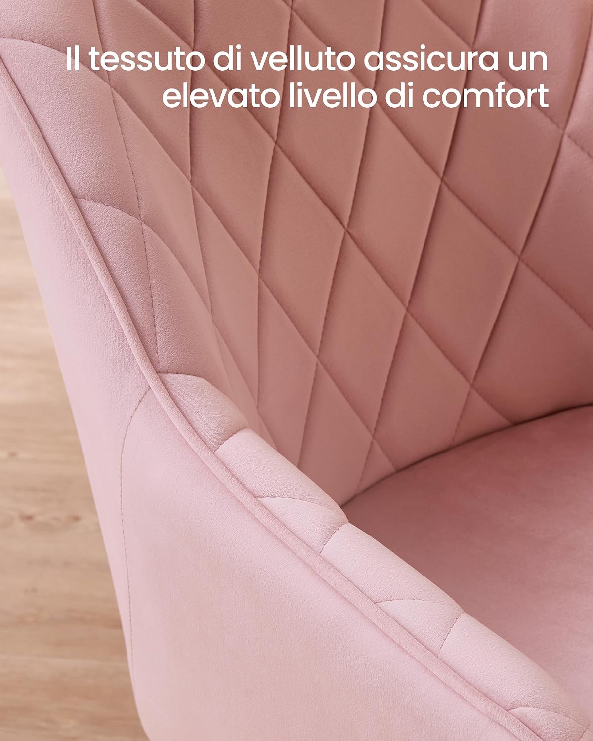 Thumbnail 5 de SONGMICS Sedia imbottita in velluto Rosa Pastello con gambe dorate pallido (LDC088R01) 120 kg