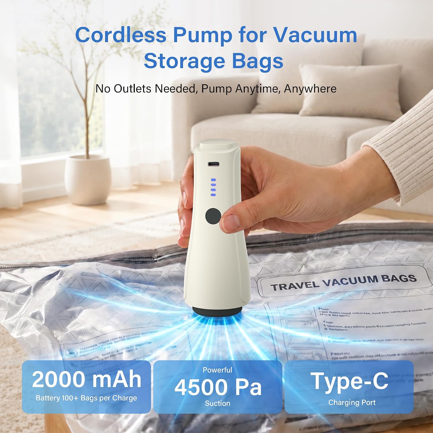 Detalle 2 de EACOPOL TY-Z7 Vacuum Storage Bags with Cordless USB-C Pump, 8-Pack