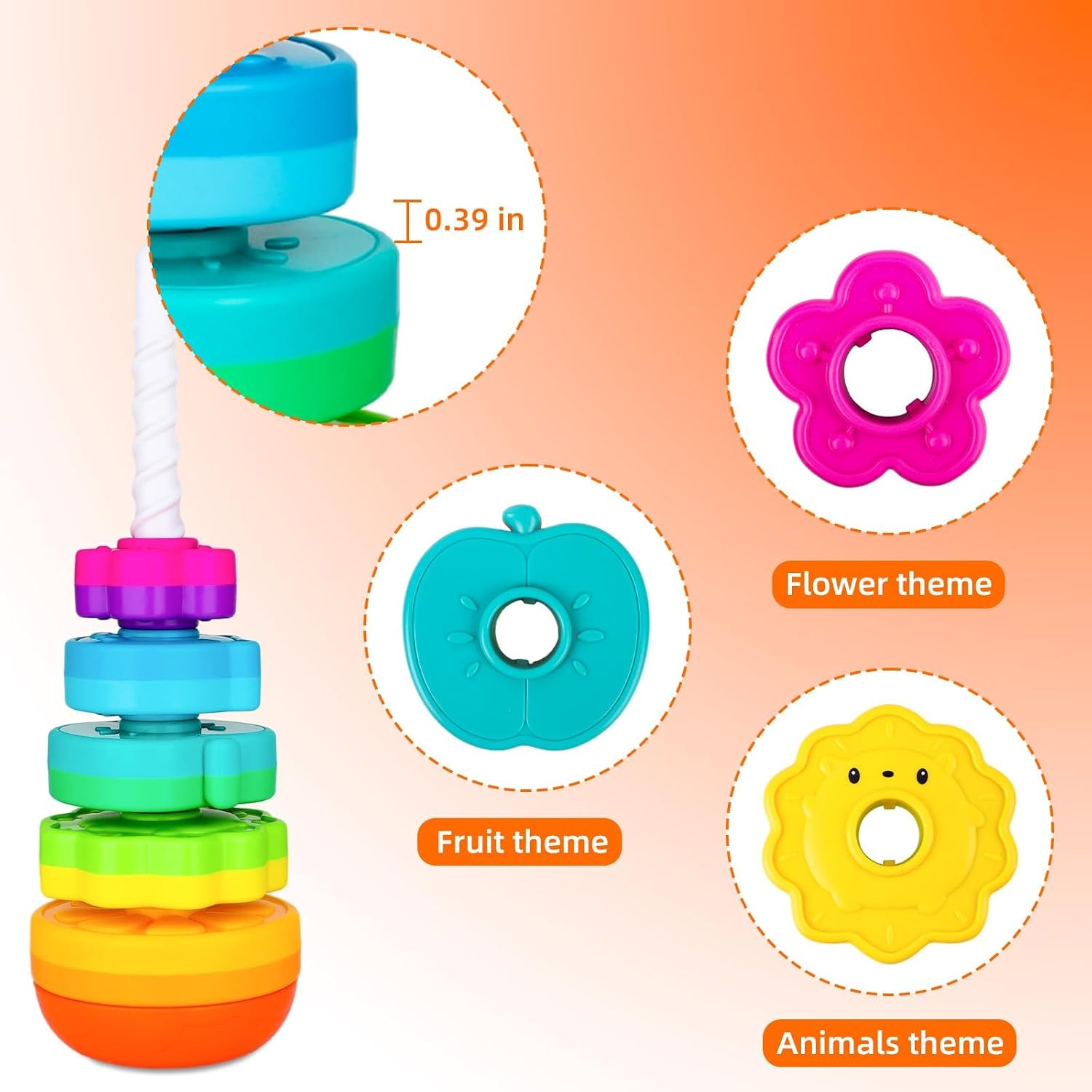 Detalle de Kasebro stacking and spinning toy with 5 discs