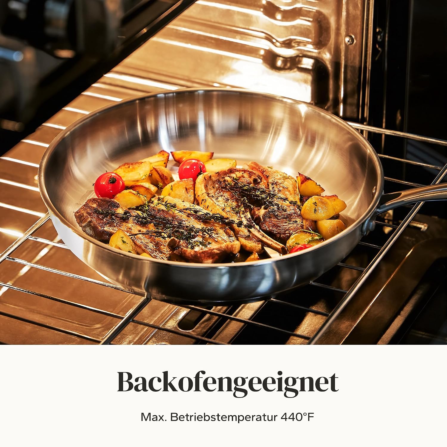 Detalle de Redchef Pfannenset Induktion Set (3-teilig) aus Edelstahl, unbeschichtet – für alle Herdarten, backofenfest