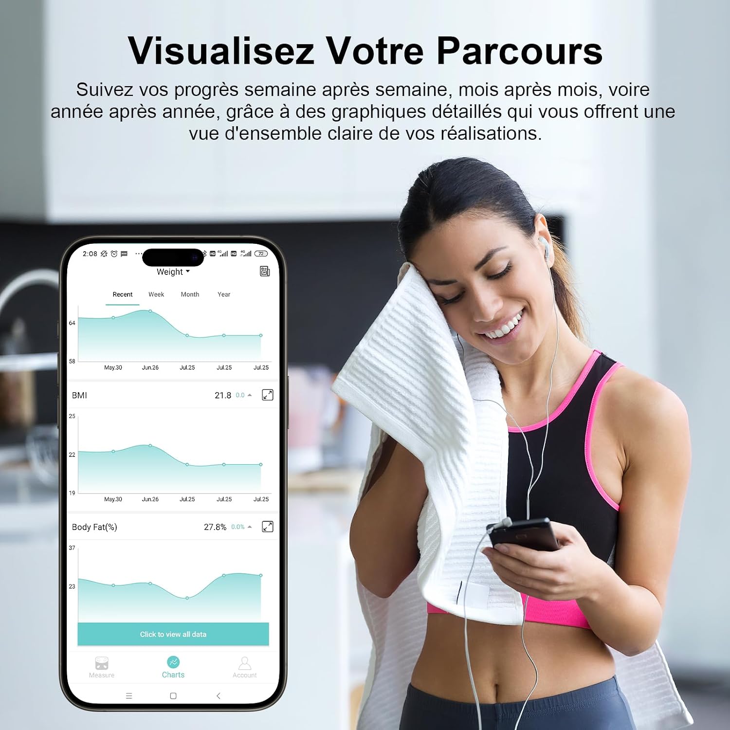 Detalle 1 de Balance connectée à impédancemètre 18 indicateurs