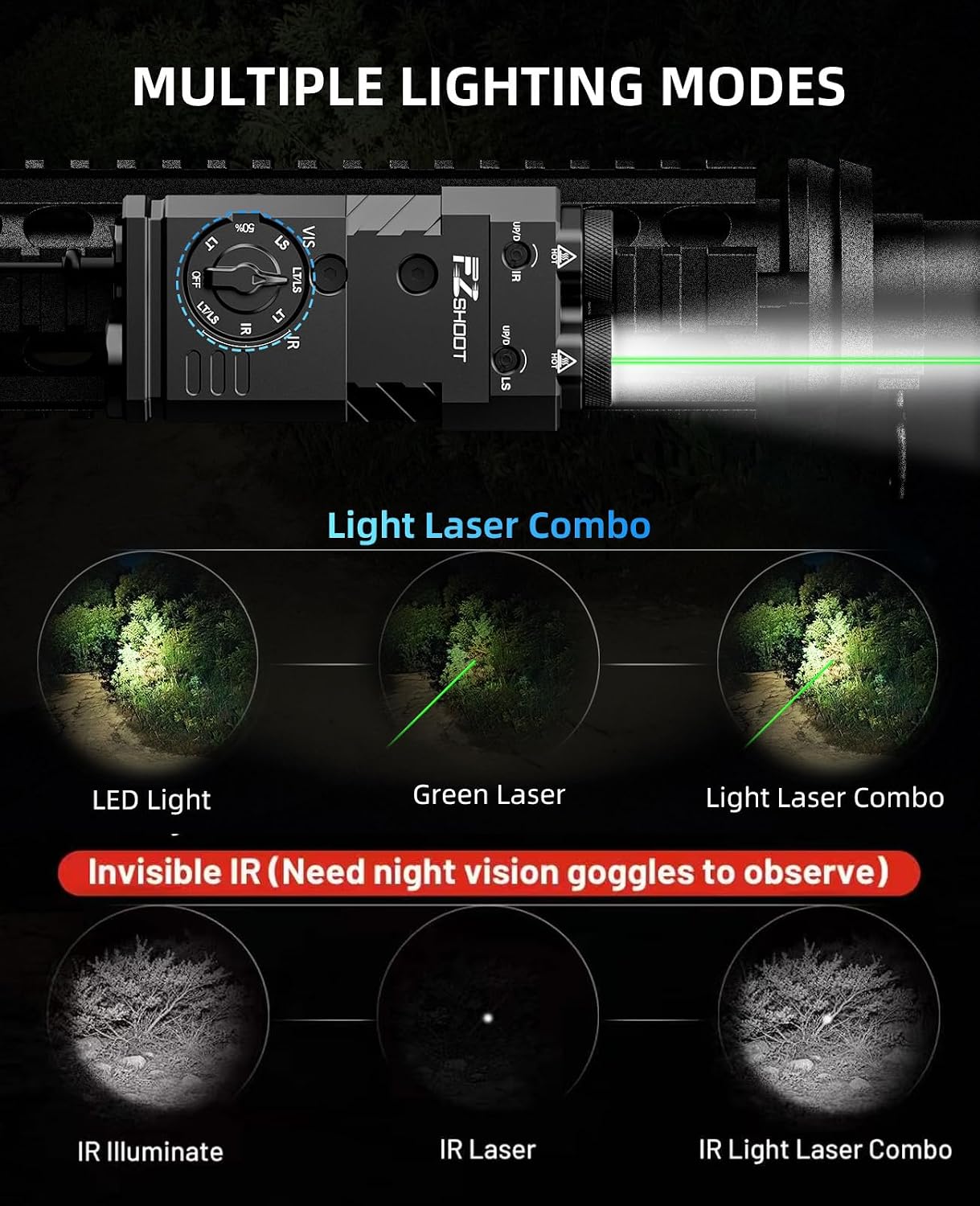 Detalle 2 de EZshoot 7018 4-in-1 Rifle Light with Green and IR Lasers, 1600 Lumens