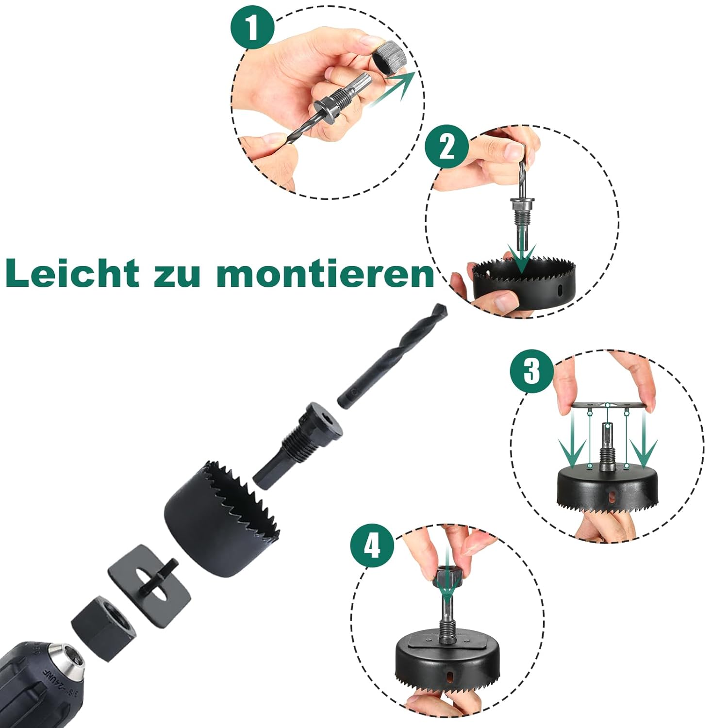 Thumbnail 1 de HYCHIKA 19-teiliges Lochsägensatzset – 13 Lochsägen, Dorne, Bohrer, Montageplatte und Aufbewahrungsbox