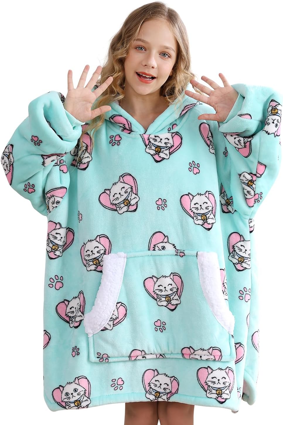 Detalle de Topblan kids blanket Wearable Hoodie Blanket for Kids, Flannel & Sherpa