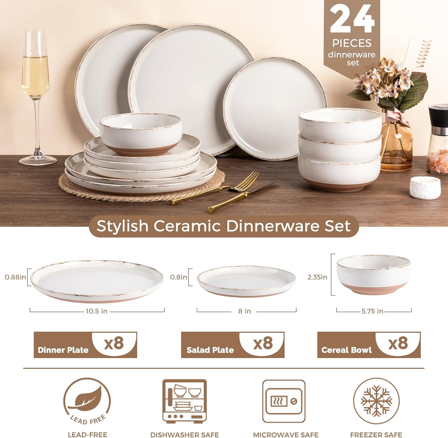 Detalle de AmorArc 24-Piece Ceramic Dinnerware Set