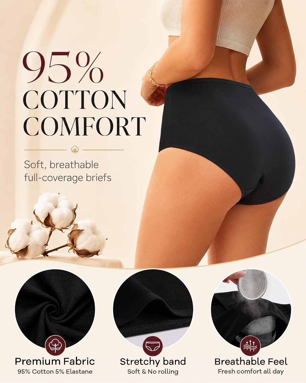 Thumbnail 5 de UNDER THE SEA Cotton High-Waisted Full-Coverage Briefs for Women (5-Pack) in Plus Sizes