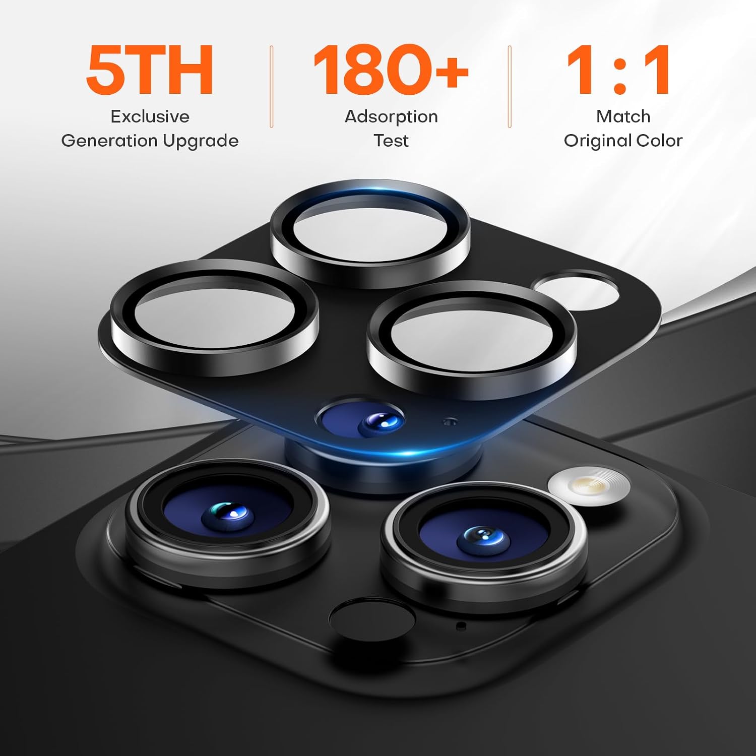 Detalle de Wumigoo for iPhone 16/15/14(Pro Max & Pro) Camera Lens Protector, Black Titanium, 9H