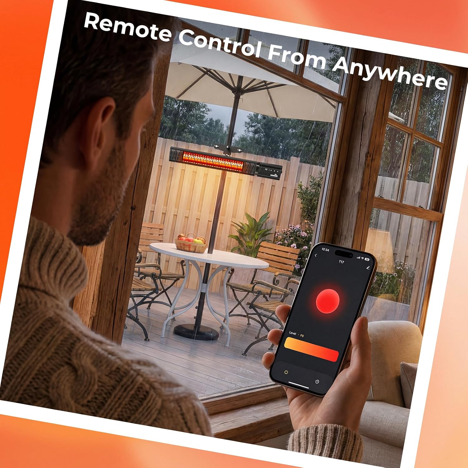 Detalle de Sundate T17-GW15B Outdoor Patio Heater, 1500W Carbon Fiber, Wi-Fi Control