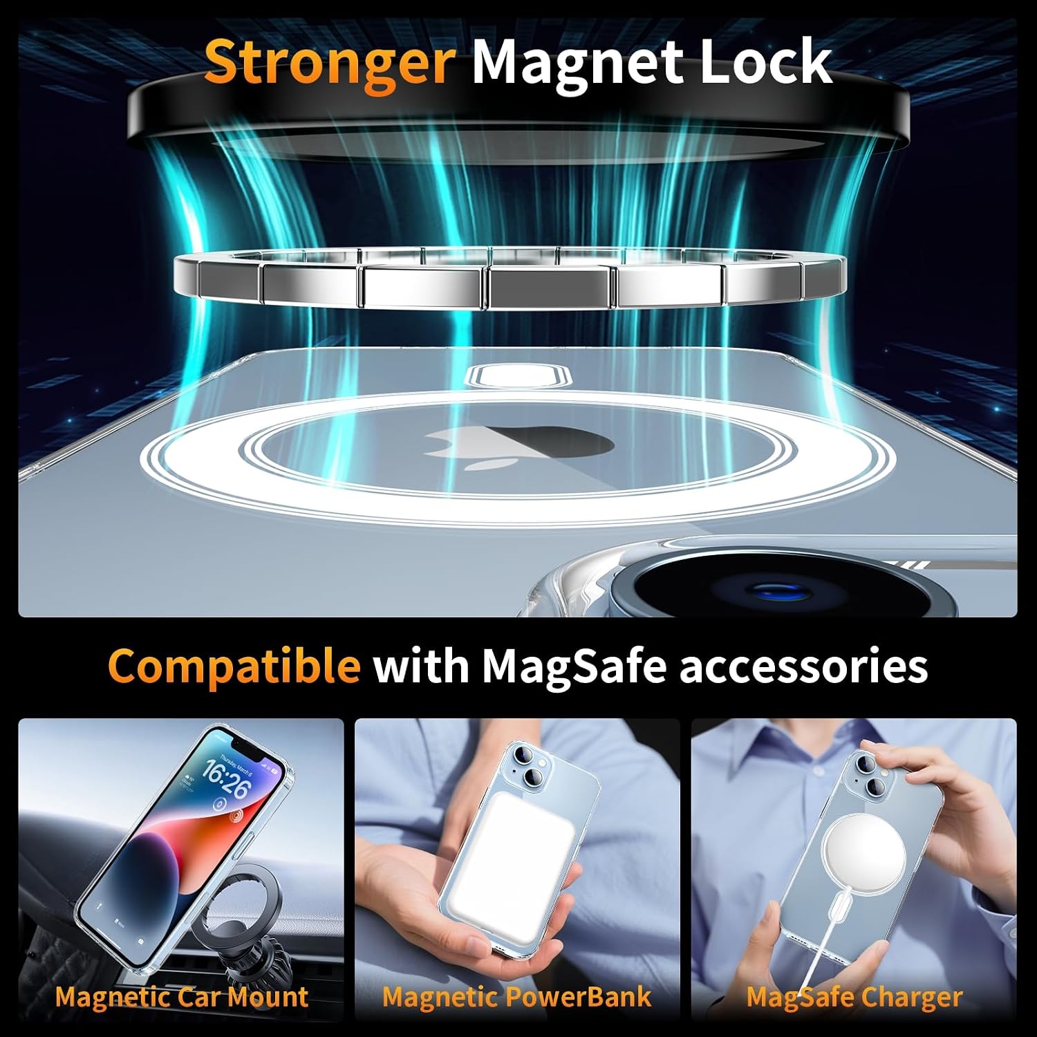 Detalle 2 de YNMEacc iPhone 14 magnetic clear case with 2 screen protectors