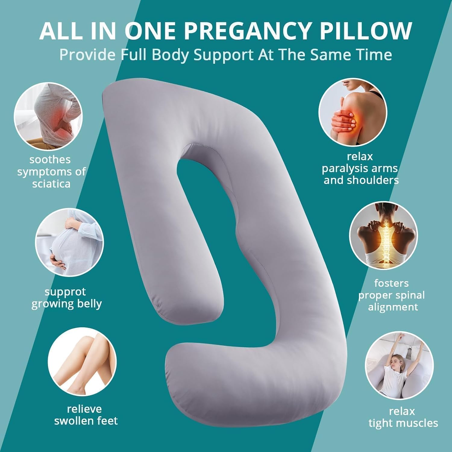 Thumbnail 5 de Sasttie Cooling U-Shaped Pregnancy Pillow: Full-Body Support for Comfort and Rest