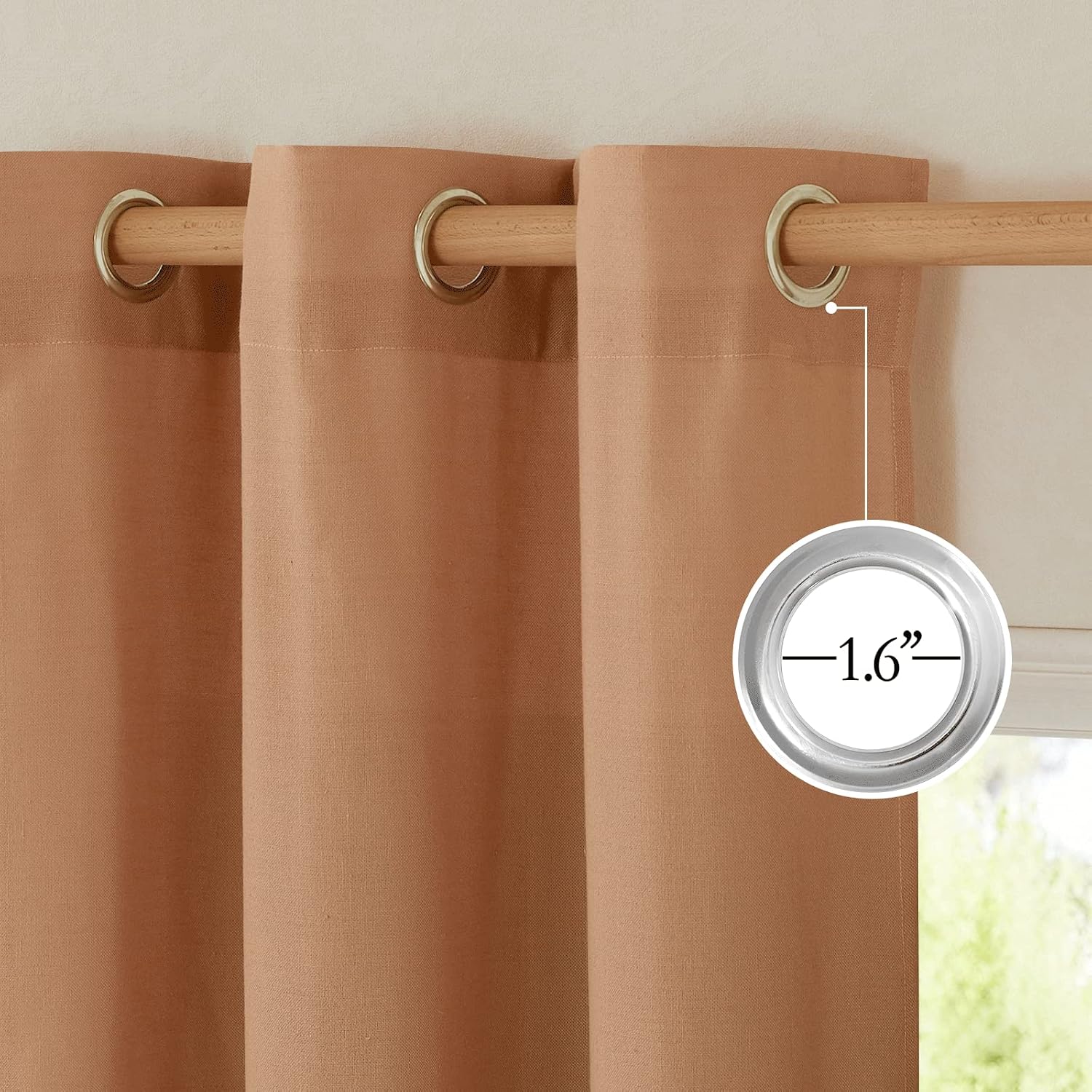 Detalle 2 de NICETOWN Linen Burnt Orange Semi Sheer Curtains (2 Panels) with Grommets, 55"W x 90"L