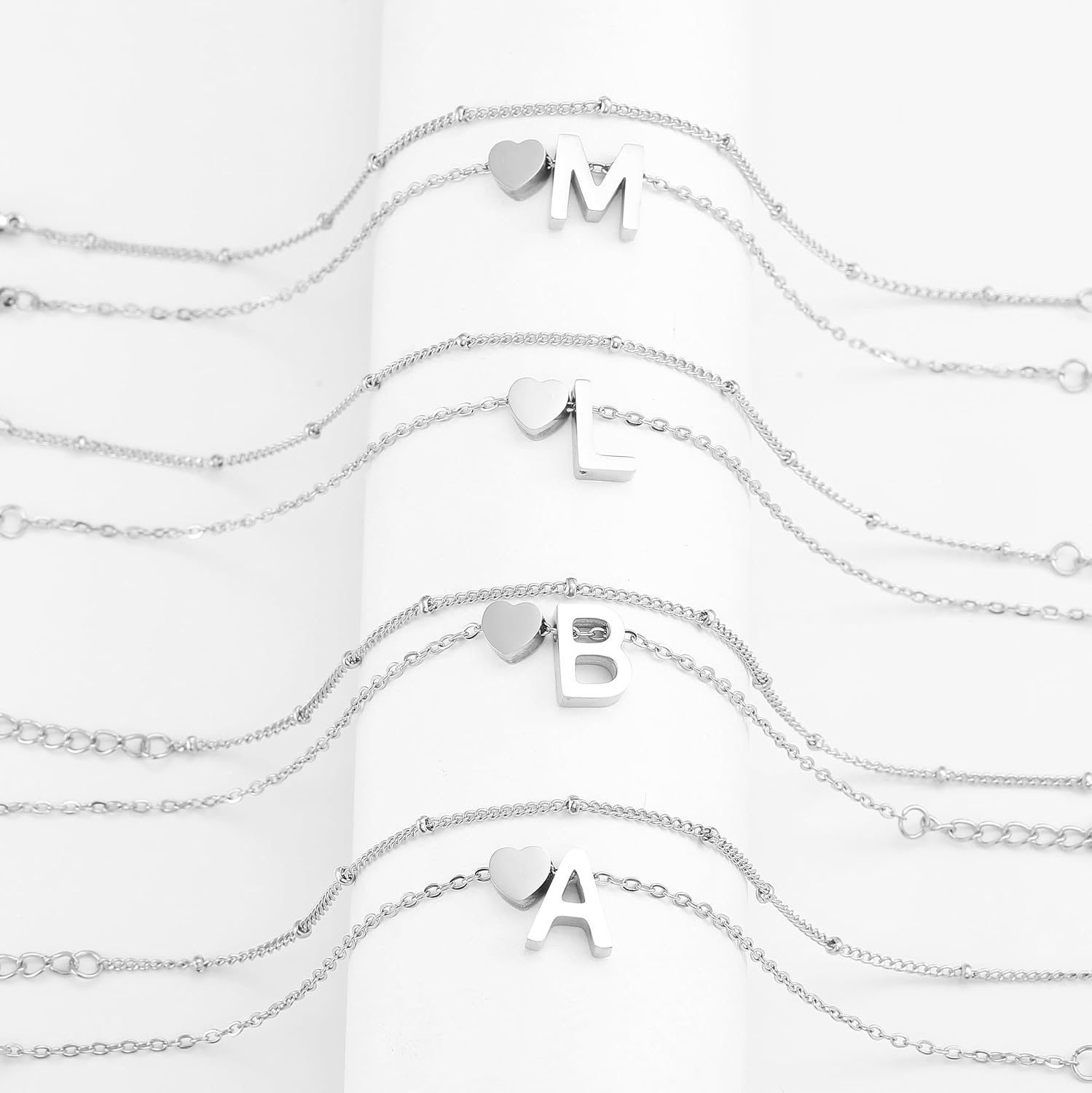 Thumbnail 4 de RWQIAN 2-Stück Armband Damen Gold Silber – Verstellbares Doppel-Layering-Armband mit Herz Buchstaben