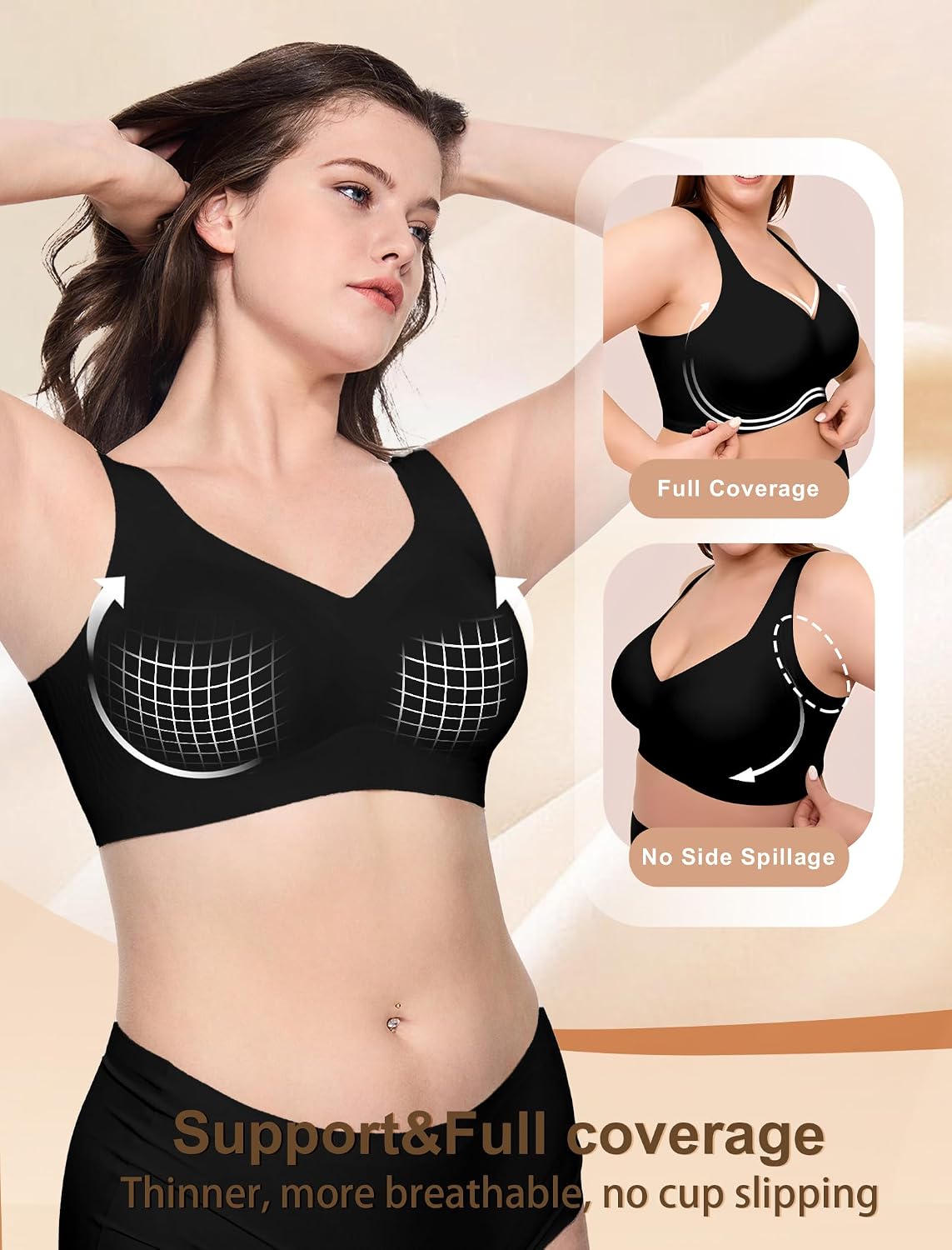 Detalle de Jelly Wireless Bra Plus Size: Seamless Full-Coverage Comfort (No Underwire)