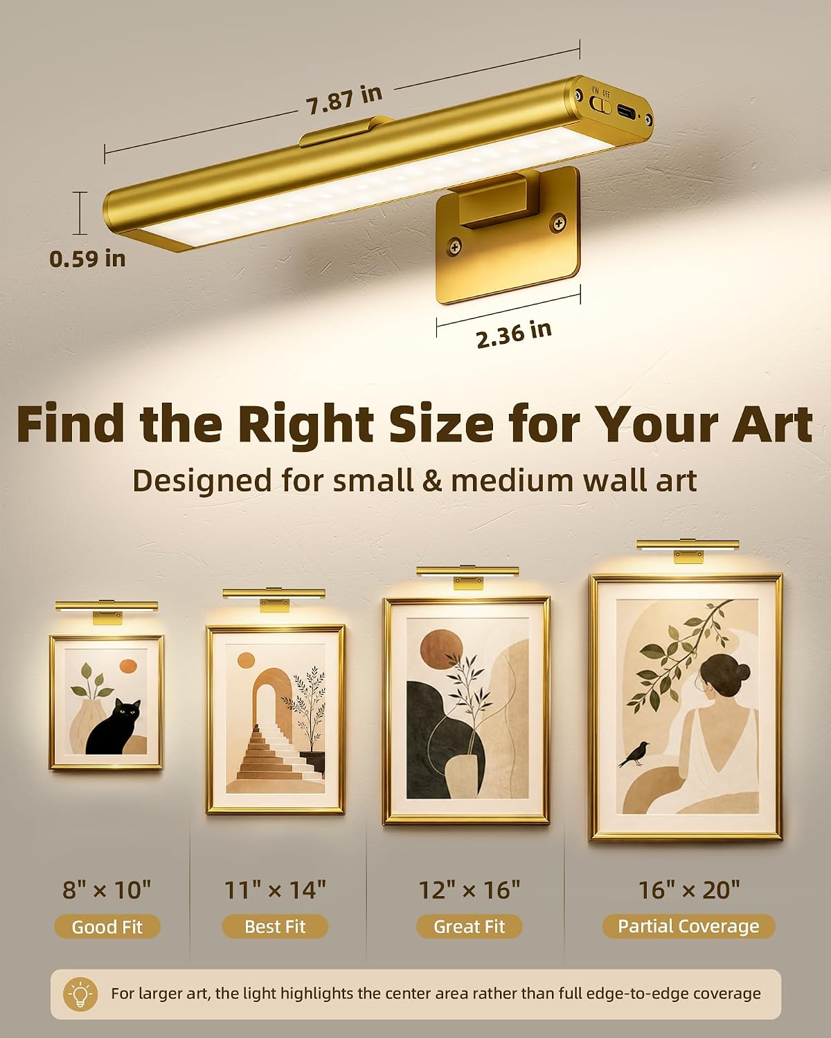 Thumbnail 6 de EZVALO PL01 Picture Lights, 3-Pack, 7.8-Inch Gold Rechargeable LED Wall Lights