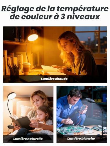 Detalle 2 de Lampe de Bureau à Pince ReinHoo 72 LED RGB – 10 teintes + 10 niveaux, USB