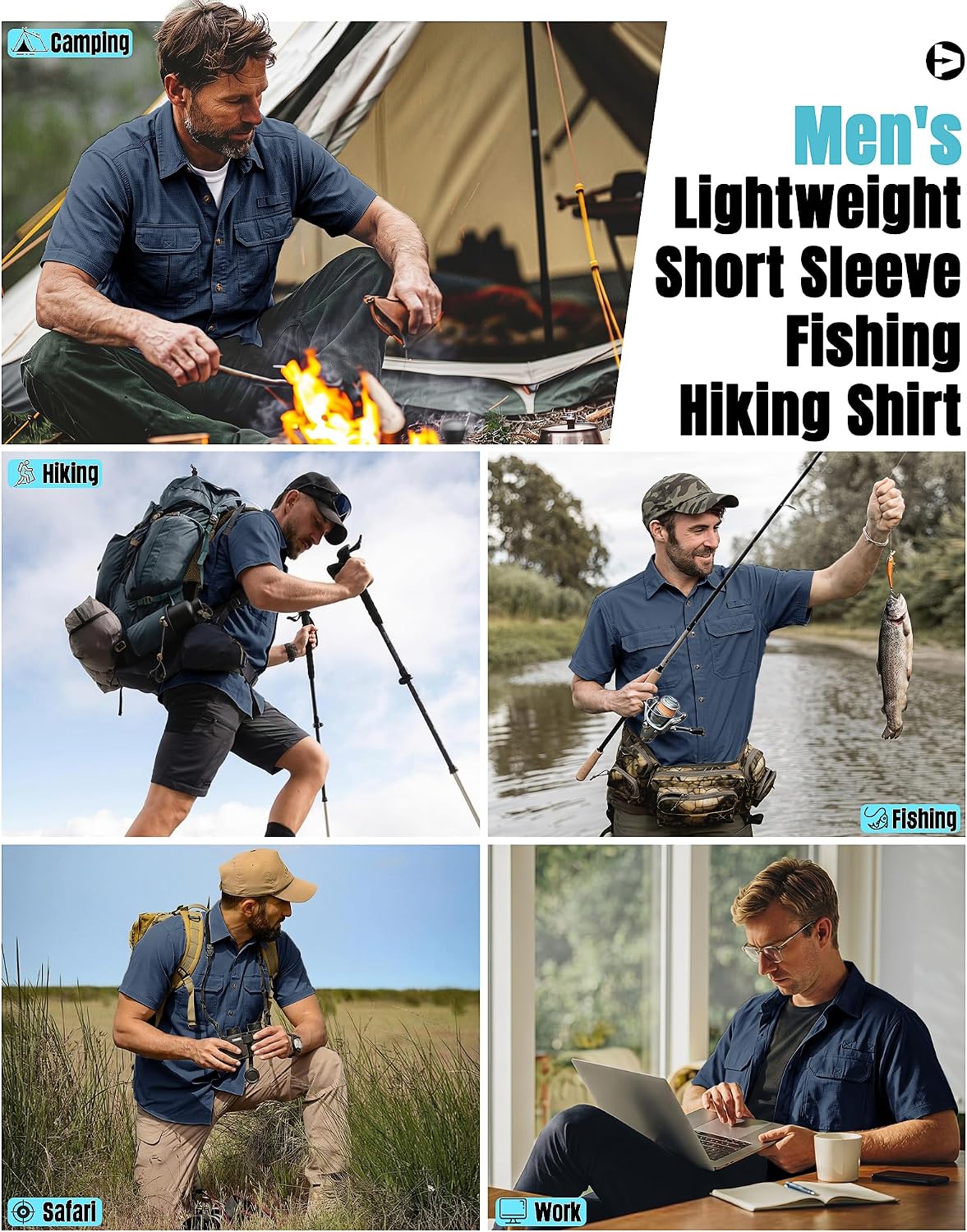 Detalle 2 de Outdoor Ventures Men's Lightweight Short Sleeve Fishing Shirt UPF 50+