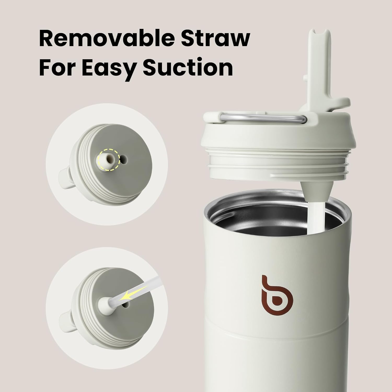 Thumbnail 4 de Bottle Bottle 500ml Insulated Water Bottle with Straw and Lid – Baby Gray