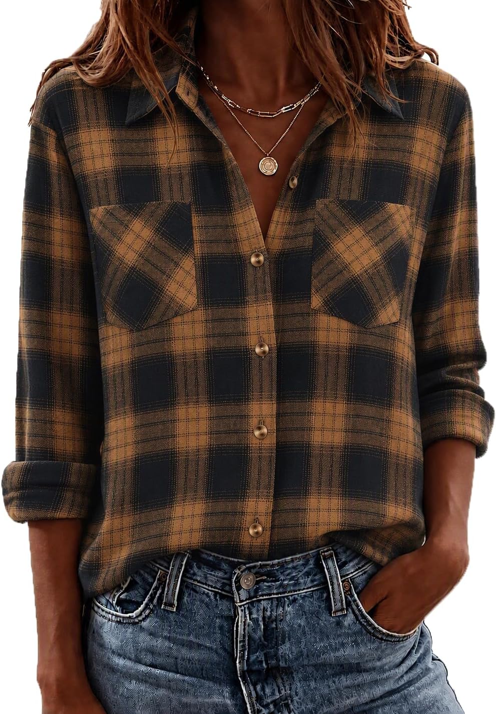Thumbnail 6 de Zeagoo Women's Plaid Shirt, Polyester-Cotton Blend