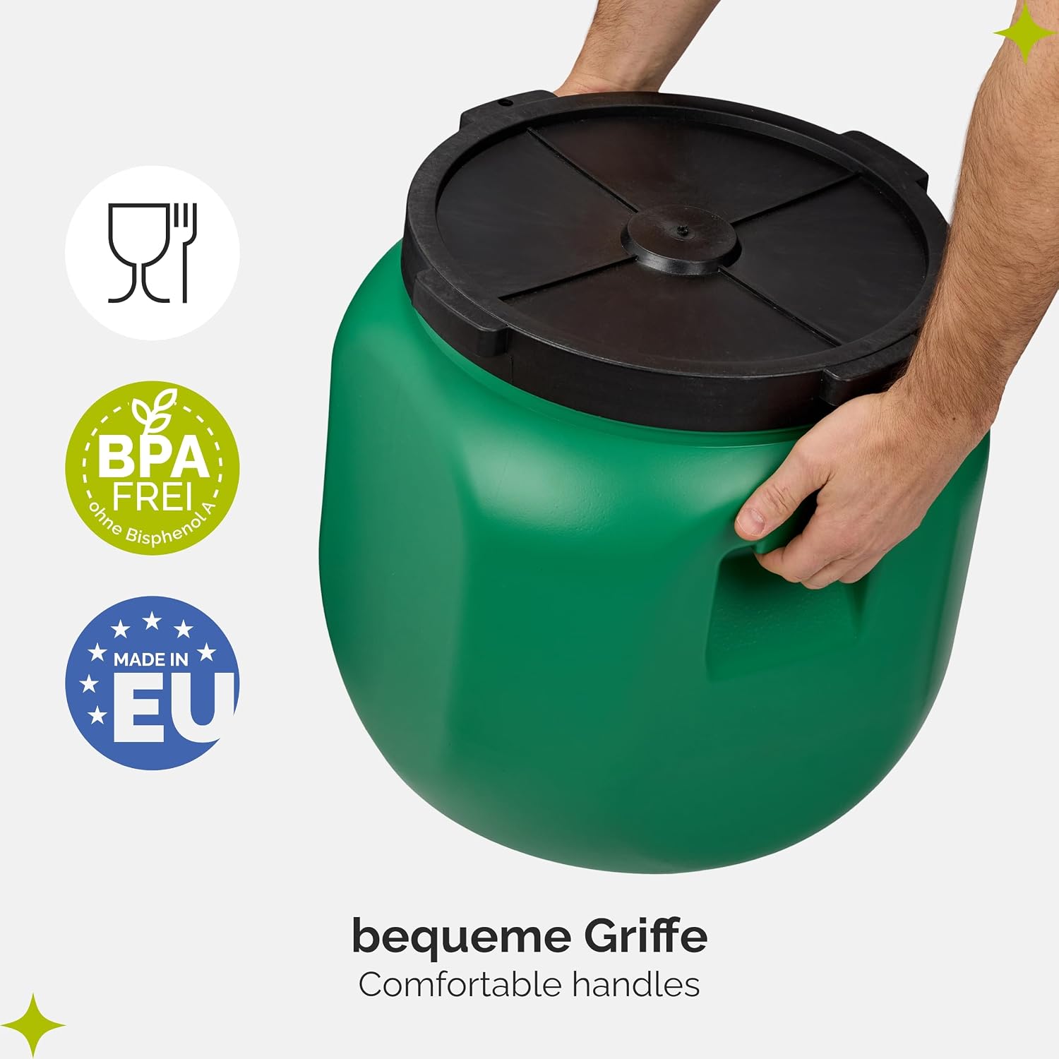 Detalle de Garronda Weithalsfass 40 Liter Futtertonne mit Deckel (ohne Dichtung), BPA-freies HDPE – GD-0142