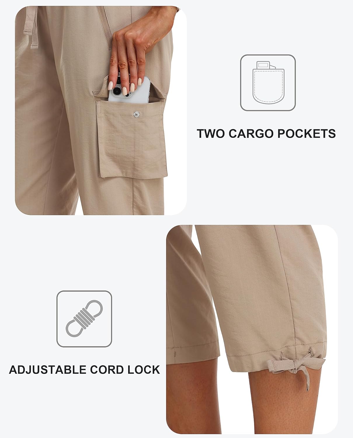 Thumbnail 4 de MoFiz Outdoorhosen Damen – Sommer-Cargohose 3/4, atmungsaktiv, mit Reißverschluss- und Cargotaschen