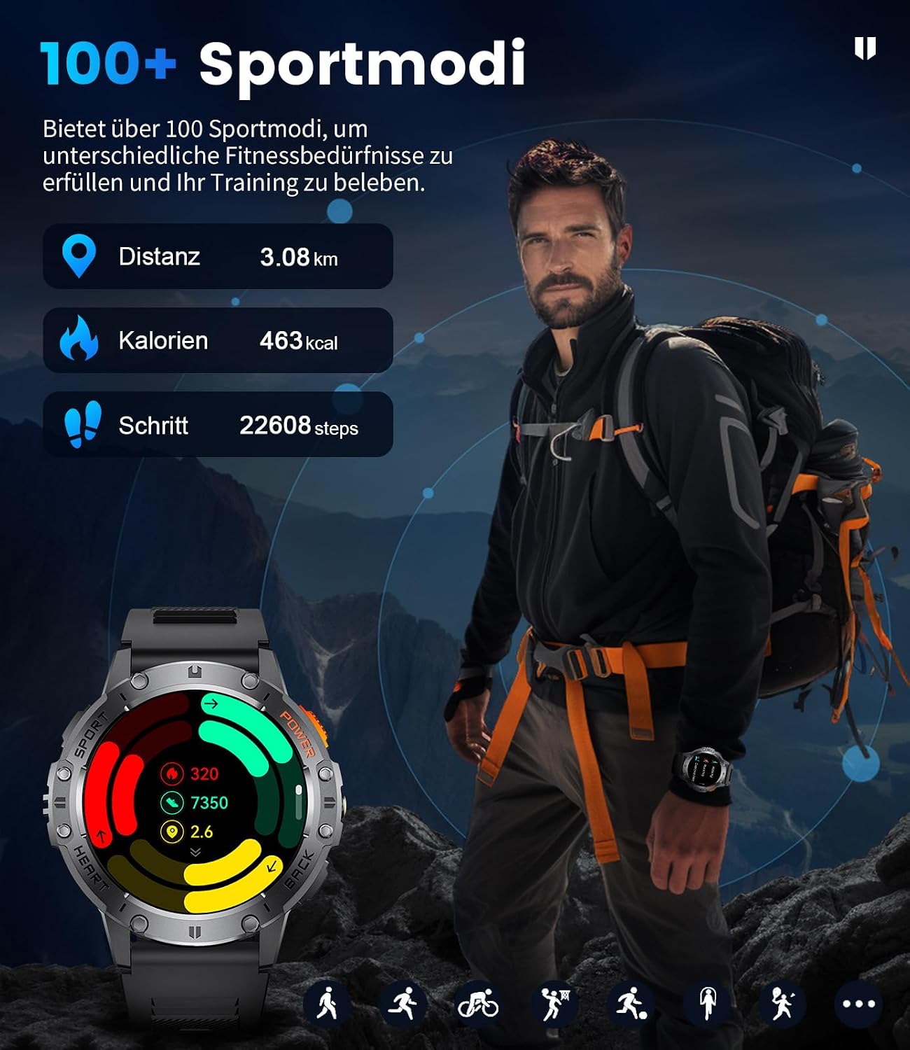 Detalle de LIGE Military Smart Watch 530mAh