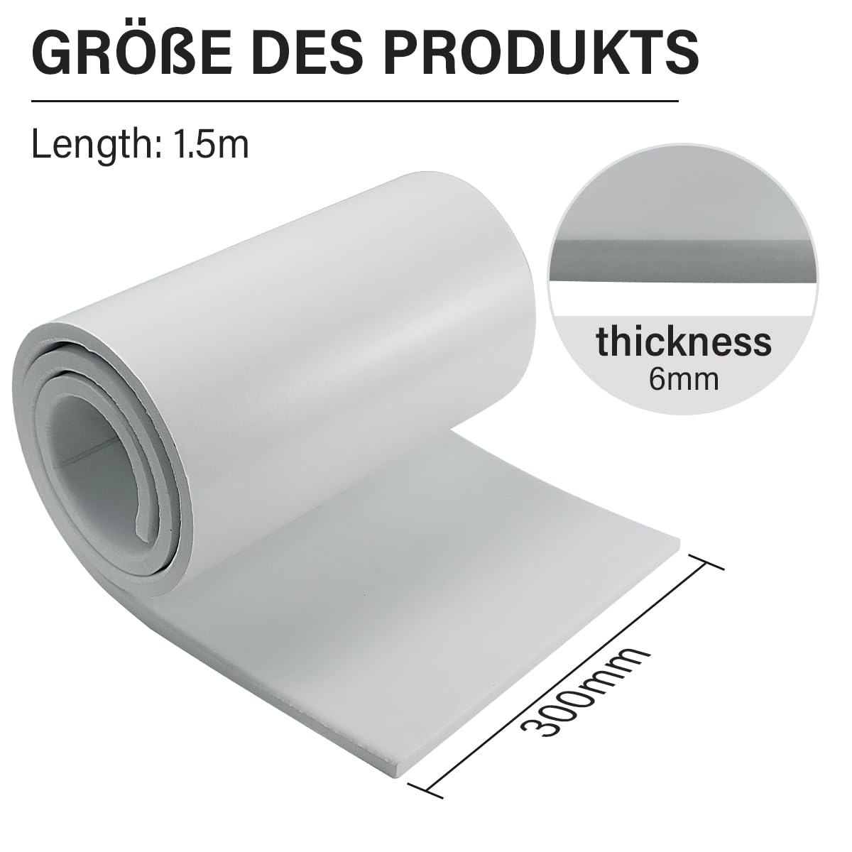 Thumbnail 1 de Selbstklebende Zellkautschuk-Schaumstoffrolle 300 mm × 3 m × 6 mm – DIY-Platte, Weiß