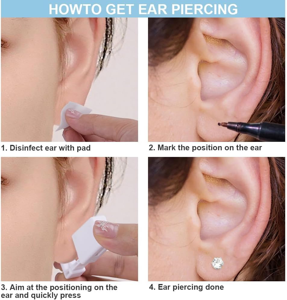Detalle de Aucuu pistola per orecchini con set di piercing (acciaio 316L e bottoncini) per ragazze, donne e uomini