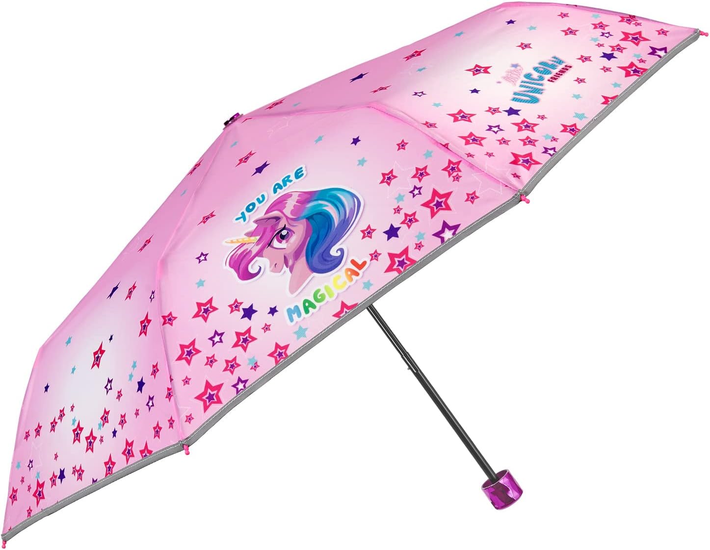 Thumbnail 6 de Ombrello pieghevole rosa con unicorno per bambina, portatile e antivento (diametro 91 cm)