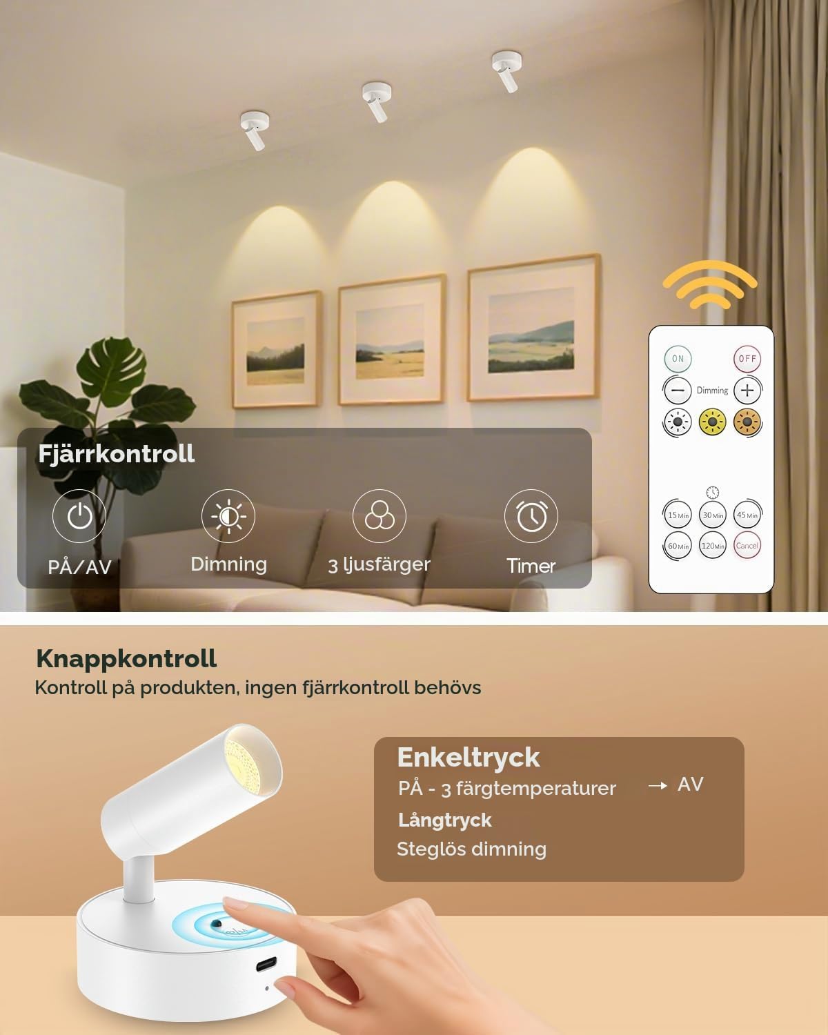 Detalle 2 de GOODEA trådlös inomhusspotlight med fjärrkontroll, 3 000 mAh