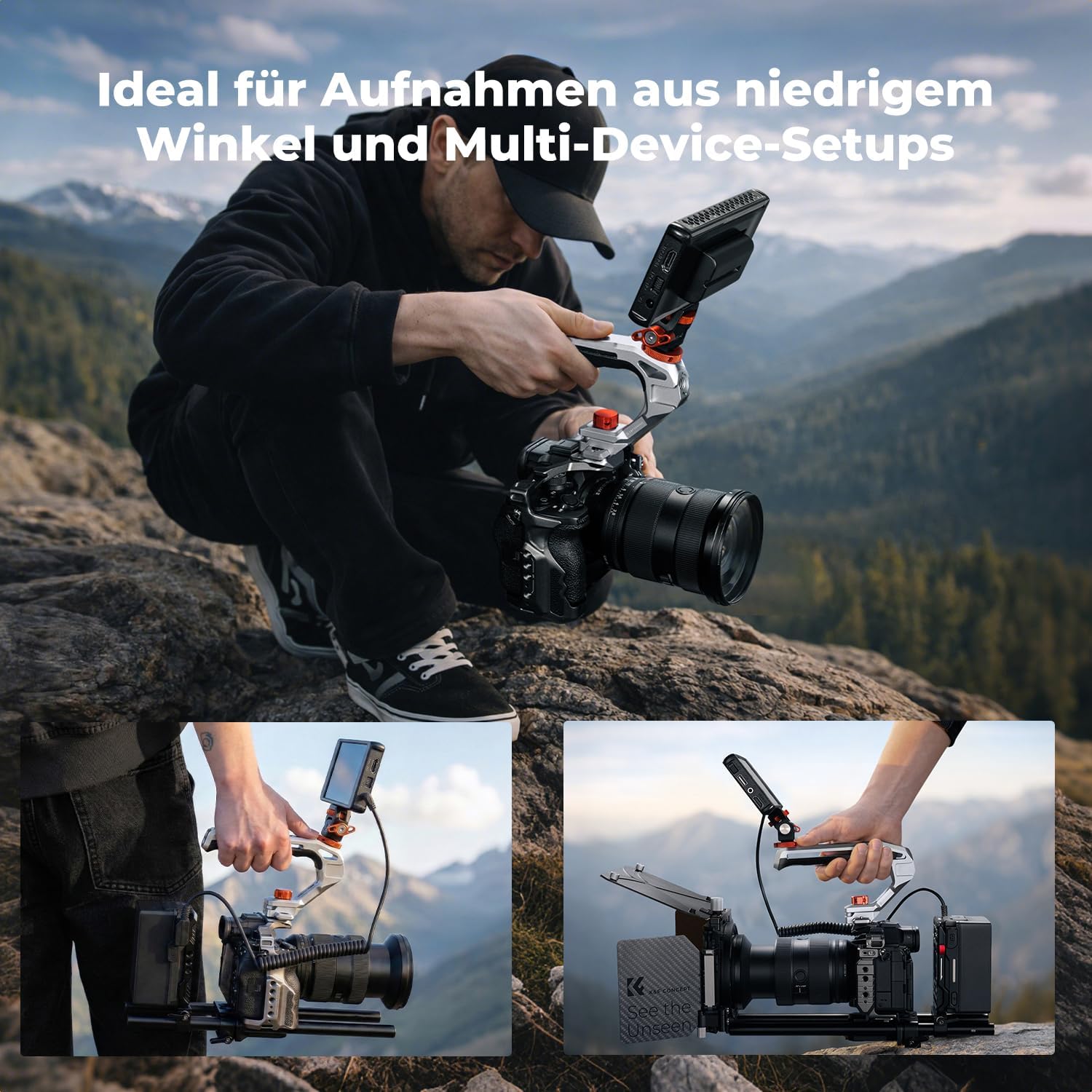 Thumbnail 6 de K&F CONCEPT Top Handle für Kamerakäfige – Wechsel zwischen 3/8" ARRI Halterung und NATO-Schiene, 4 Kaltschuhhalterungen