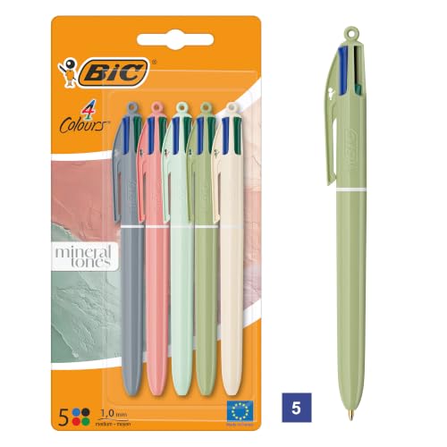 Detalle de BIC 4 Couleurs Minéral - Stylos-bille Pointe Moyenne 1,00 mm, Pack de 5 (Couleurs du corps assorties)